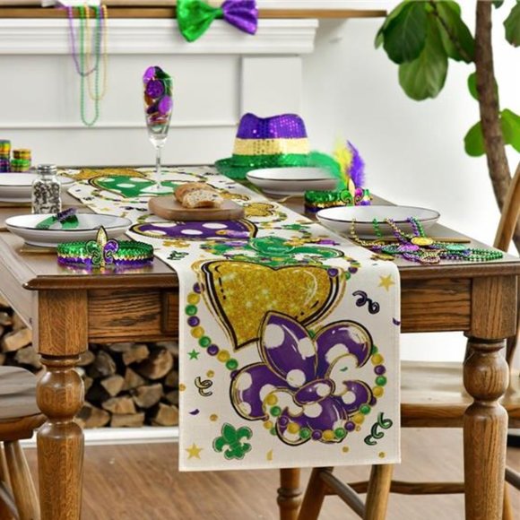 Mardi Gras Table Runner Party Fleur De Lis Decor Decorative Dining Cloth 13x72 - Picture 4 of 7